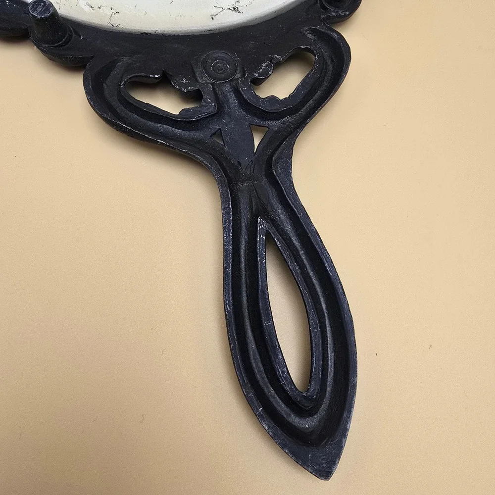 Vintage Cast Iron Trivet‎ Ceramic Insert Home Quote Cross Stitch Style Black